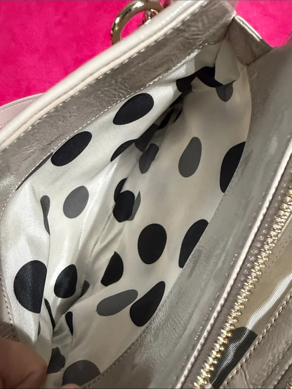 Patent Cream Shoulder Bag with Chain-Trim Straps